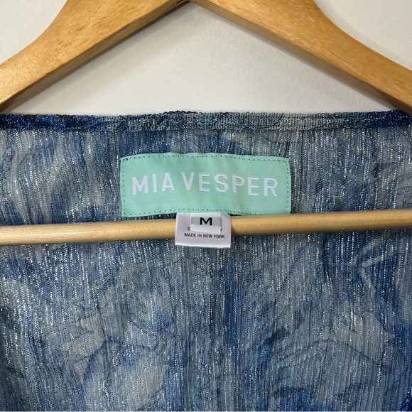Mia Vesper Top Medium Blue Metallic Slinky Ballerina Babydoll Crop Top NWOT - Picture 6 of 7